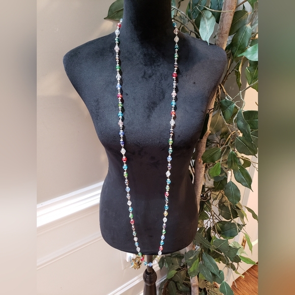 Womens Fashion Crystal Glass Bead Necklace Double Strand with Lobster Clasp - Picture 9 of 9